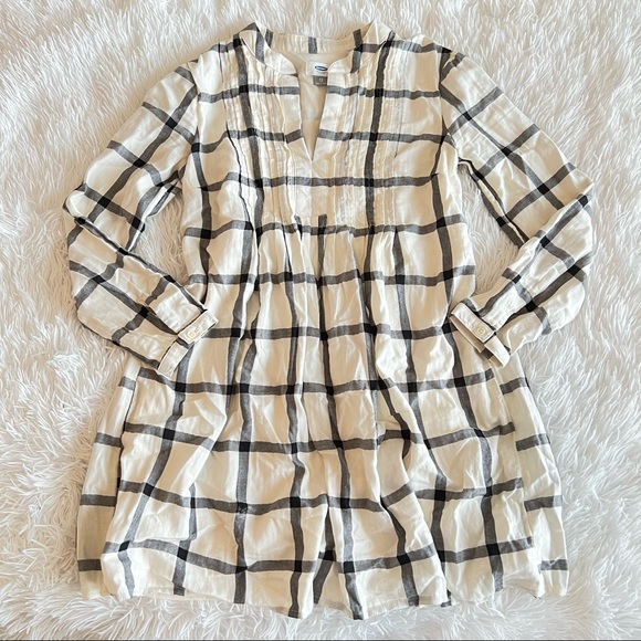Cream & Black Grid Check Ruched V-Neck Long Sleeve Peasant Dress - Picture 8 of 15